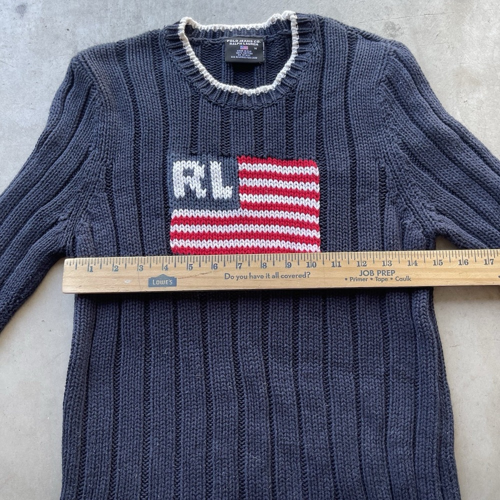 VTG Ralph Lauren Polo Jeans Co USA American Flag Women's M Sweater Y2K Preppy - Picture 4 of 6